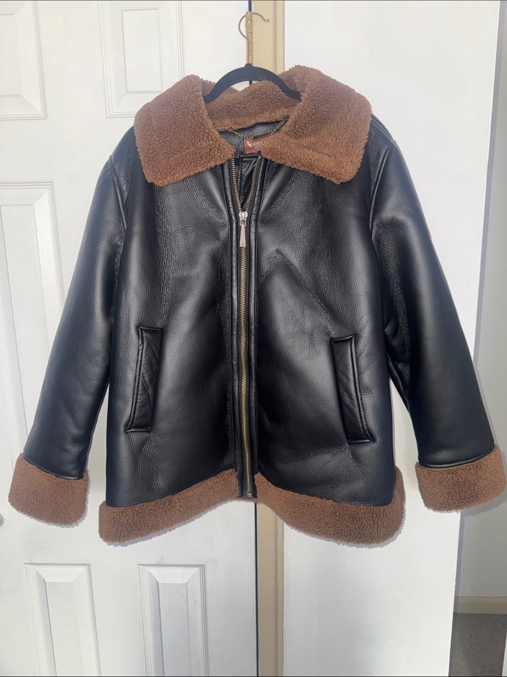 UGG x Koolaburra Faux Leather Jacket with Brown Sherpa interior and trimming